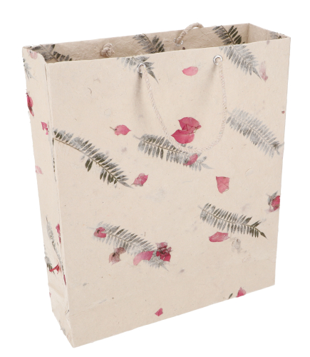 Lokta paper gift bag with real flowers - large - 30x25x8 cm 