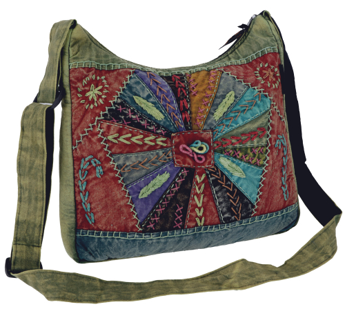 Shoulder bag, patchwork hippie bag, goa bag - green - 30x30x6 cm 