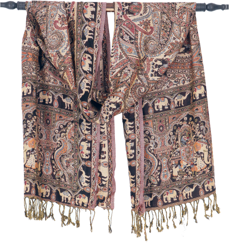 Indian pashmina scarf, shawl, boho stole with paisley pattern - brown - 200x70 cm
