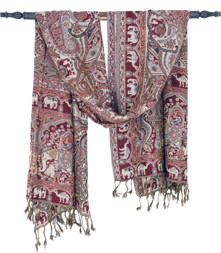 Indischer Pashmina Schal, Schultertuch, Boho Stola mit Paisley Muster - weinrot - 200x70 cm