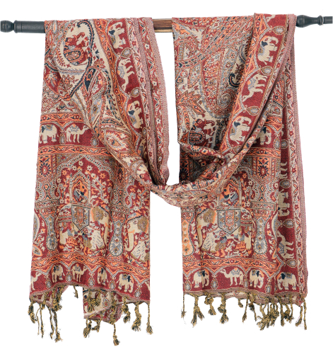 Indian pashmina scarf, shawl, boho stole with paisley pattern - orange/cream - 200x70 cm