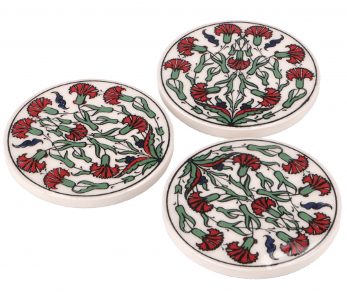 Oriental ceramic coaster, round coaster for glasses and cups with mandala motif set - pattern 7 - 1 cm Ø8 cm