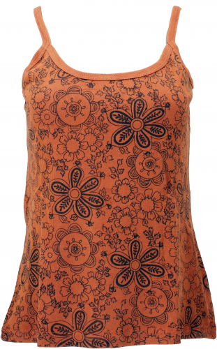 Yoga top with flowers, boho stonewash top, goastyle summer top - rust orange