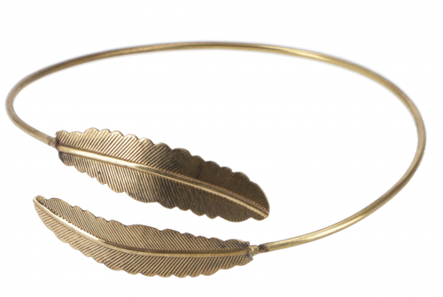Indian upper arm bracelet brass, boho bracelet - feather 2/gold 9 cm