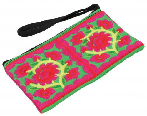 Cosmetic bag with folklore embroidery, pencil case - green - 10x20x3 cm 