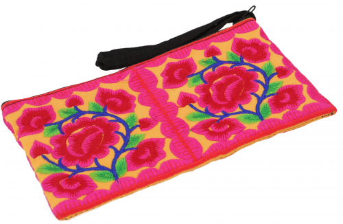 Cosmetic bag with folklore embroidery, pencil case - turmeric - 10x20x3 cm 