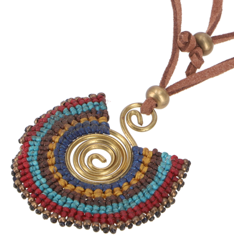 Boho macram necklace with the spiral of life and beads