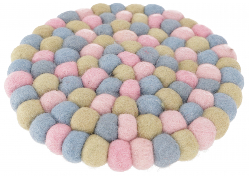 Felt coaster, coaster made of felt balls, felt decoration round  20 cm - pink/colorful