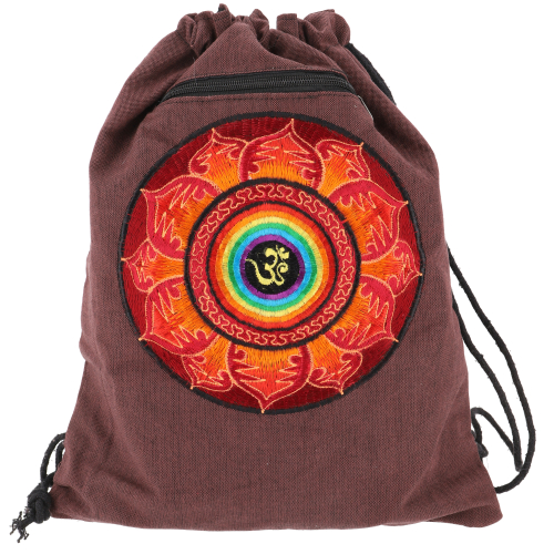 Embroidered gym bag, backpack, sports bag, leisure bag, goa bag, hippie bag - brown - 45x35x15 cm 