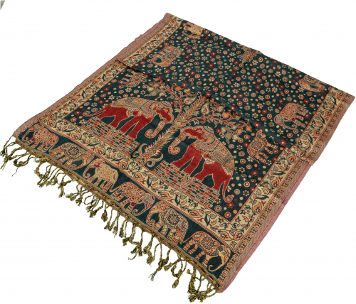 Soft pashmina scarf/stole with traditional elephant pattern - green - 200x70 cm
