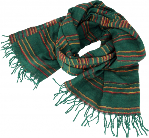 Soft Goa scarf/stole, shawl, fluffy blanket - green/mustard yellow - 200x100 cm