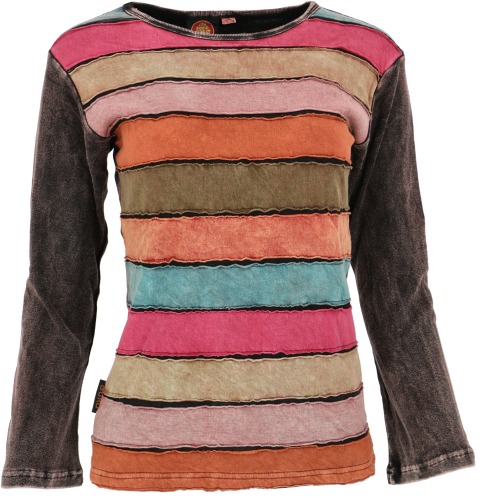 Embroidered patchwork long sleeve shirt, colorful stonewash shirt - model 4/black