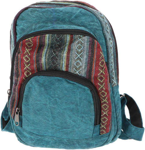Backpack, stonewash leisure backpack, ethno look backpack - petrol - 30x25x13 cm 