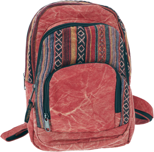 Backpack, stonewash leisure backpack, ethno look backpack - red - 30x25x13 cm 