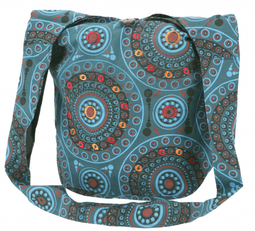 Sadhu Bag, Ethno Shopper, embroidered shoulder bag - petrol - 30x32x20 cm 