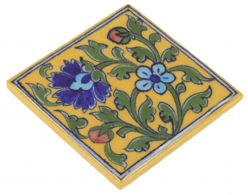 Handbemalte indische Keramikfliese, Vintage Keramik Untersetzer - Motiv 9 - 10x10x1 cm 