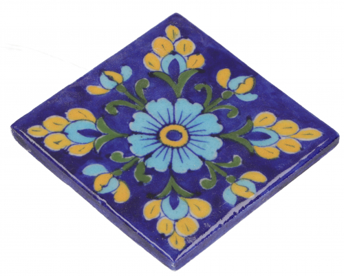 Handbemalte indische Keramikfliese, Vintage Keramik Untersetzer - Motiv 2 - 10x10x1 cm 