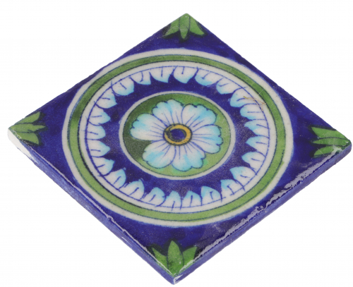 Handbemalte indische Keramikfliese, Vintage Keramik Untersetzer - Motiv 4 - 10x10x1 cm 