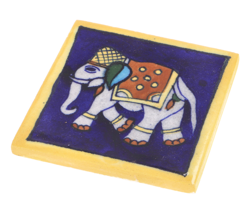 Hand-painted Indian ceramic tile, vintage ceramic coaster - motif 16 - 10x10x1 cm 
