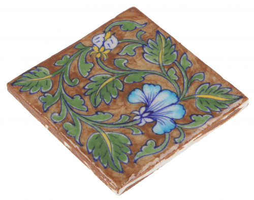 Hand painted Indian ceramic tile, vintage ceramic coaster - motif 10 - 10x10x1 cm 