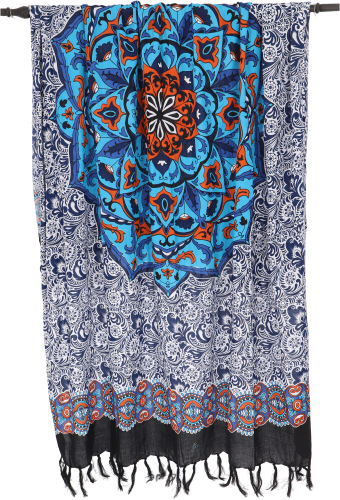Sarong, wall hanging, wrap skirt, sarong dress - Mandala/blue - 160x115 cm