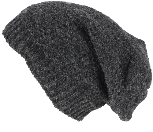 Hand-knitted long beanie hat, lined wool hat - anthracite - 33 cm