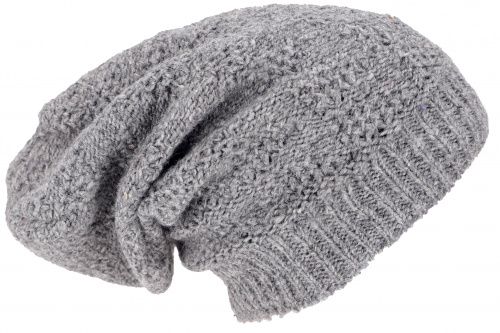 Hand-knitted long beanie hat, lined wool hat - gray
