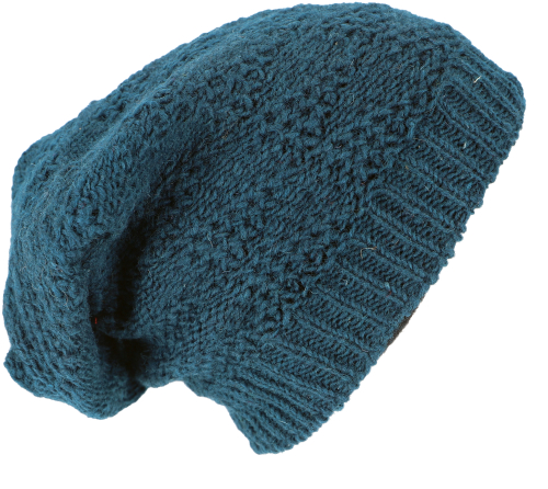 Hand-knitted beanie hat, lined wool hat - petrol blue