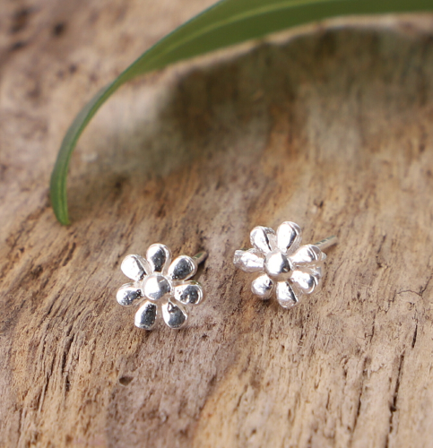 Silver stud earrings flower, earrings flower, children`s earrings - model 2 - 1,5 cm 1 cm