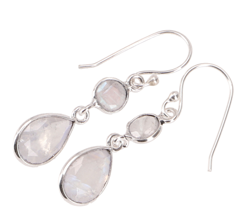 Cut boho silver earrings - moonstone - 4x1x0,5 cm 