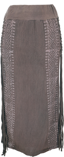 Long boho fringe skirt, summer skirt, layered skirt - dark brown