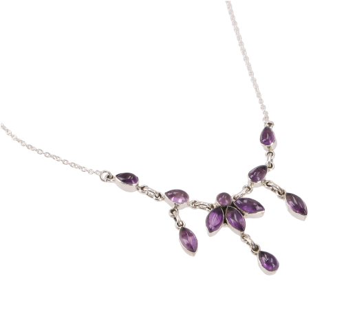 Silver necklace with semi-precious stones - amethyst - 5x8x0,5 cm 