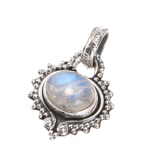 Small silver pendant, Indian boho pendant - rainbow moonstone - 1,6x1,3x0,7 cm 