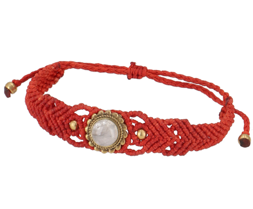 Bead bracelet, macram bracelet, ankle bracelet, foot jewelry - moonstone/red