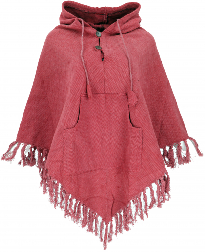 Solid color poncho boho chic, cotton Andean poncho - red