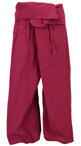 Thai fisherman pants made of cotton, loose fit wrap pants, wide yoga pants - fuchsia