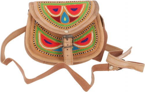 Unique vintage hippie bag, goatskin bag, shoulder bag, embroidered leather bag - color 1 - 12x17x4 cm 