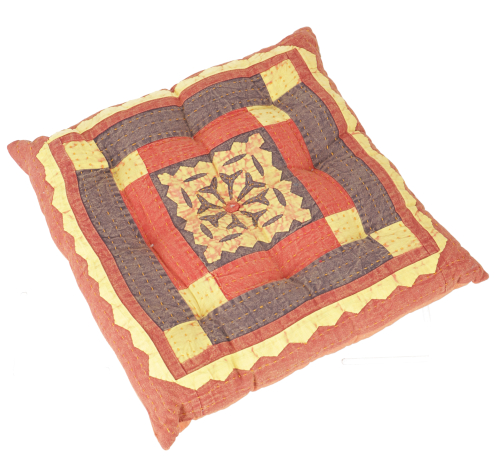 Patchkwork cushion, chair cushion, quilted cushion, floor cushion - orange/yellow - 5x40x40 cm 