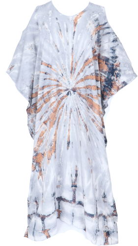 Boho kaftan, long open shoulder batik dress, beach dress, maxi dress - dove blue/beige