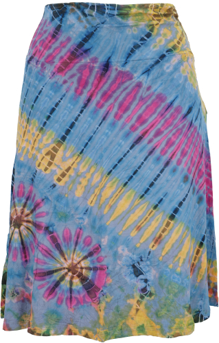 Unique batik hippie midi skirt, summer skirt, knee-length, top - light blue/colorful