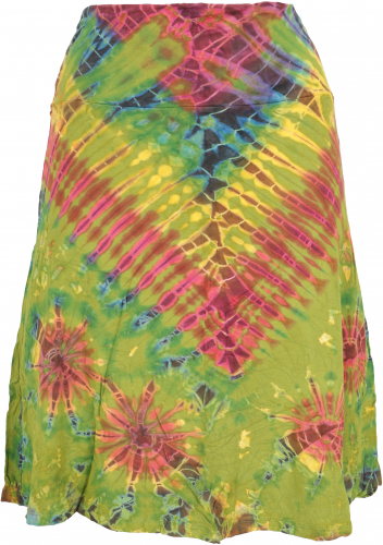 Unique batik hippie midi skirt, summer skirt, knee-length, top - green/colorful