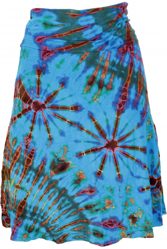 Unique batik hippie midi skirt, summer skirt, knee-length, top - turquoise/colorful