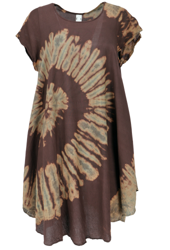 Batik tunic, midi dress, beach dress, short sleeve summer dress for strong women - brown