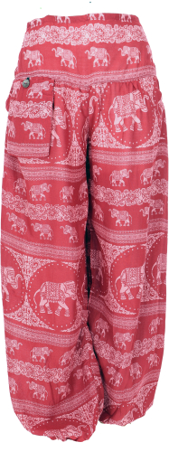 Luftige Pluderhose mit Elefantendruck, Elefantenhose, Boho Sommerhose - rot