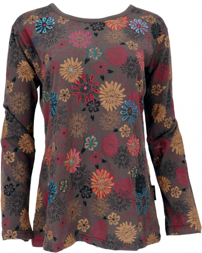 Embroidered long sleeve shirt hippie chic retro - brown