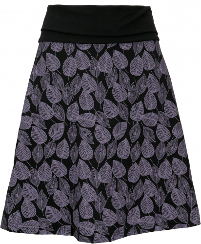 Organic Cotton Mini Skirt, Boho Plates Skirt Autumn Leaves Print Organic - Black