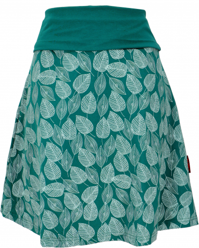 Organic cotton mini skirt, boho circle skirt autumn leaves print organic - emerald