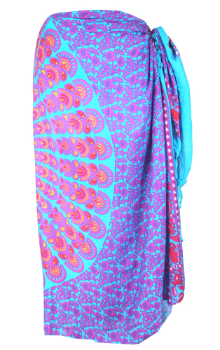 Bali sarong, wall hanging, wrap skirt, mandala sarong dress - blue/pink - 160x110 cm