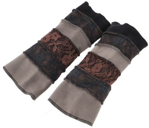 Elven hand warmers, boho wrist warmers - black/gray - 27x11 cm