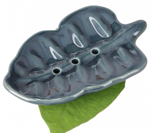 Ceramic soap dish `Leaf` - blue - 2x10x8 cm 